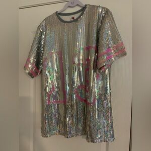 NWT Small Silver Pink Sequin oversize shirt/dress, Taylor Swift, Eras Tour